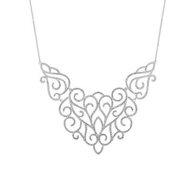 Silver crystal pave filigree necklace